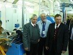 The first unit length of superconducting cable for ITER's poloidal field coil #6 will be manufactured by JSC VNIIKP and shipped to the jacketing supplier in Europe in July. From left to right: Eugen Bratu, EU-DA; Vitaly Vysotsky, Director of the VNIIKP Podolsk Office; and Sergey Lelekhov, DA Technical Responsible Officer. 