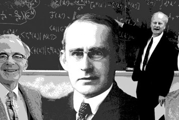 左から右に：Mark Oliphant 氏(1901-2000); Lyman Spitzer 氏(1914-1997); Arthur Eddington 氏(1882-1944); Hans Bethe 氏(1906-2005); Ernest Rutherford氏 (1871-1937).