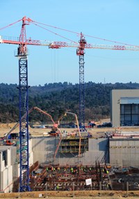 Close to 1,000 cubic meters of concrete were employed in filling a 638 square-metre plot (P14) in the north-east corner of the Tokamak Pit. (Click to view larger version...)