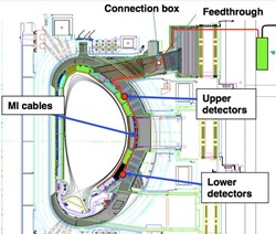 Four micro fission chamber units will be installed on ITER, two in sector #1 of the vacuum vessel; two in sector #6. (Click to view larger version...)