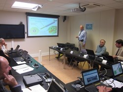N. Martovetsky, from US ITER, presents the design of the central solenoid joint sample to the review panel chaired by P. Bruzzone (foreground, left) on 18 December 2013. (Click to view larger version...)