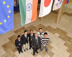The 2011-2012 Monaco Fellows around their mentor David Campbell. From left to right: Debasmita Samaddar (India), Ian Pong (EU), Jing Na (China), Sun Hee Kim (Korea) and Shimpei Futatani (Japan). (Click to view larger version...)