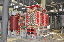 Important to powering the ITER poloidal field magnets, the converter bridge (pictured) and external bypass were delivered by Chinese industry to ASIPP for testing last October. Here, the converter bypass undergoes the short circuit withstand test. (Click to view larger version...)