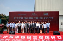 Celebrating a successful chapter in the industrial effort to build ITER magnets. The completed wire will now be delivered to the cable supplier in China that will produce the rope-type cable at the heart of the ITER cable-in-conduit conductors. (Click to view larger version...)