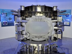 The most popular exhibit is the two-metre tall steel model of ITER. (Click to view larger version...)