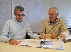 Pecker's job (right, with ITER Nuclear Building Section Leader Laurent Patisson) will be to confirm and refine the geological surveys that have been conducted on the platform since the site was chosen to host the installation. (Click to view larger version...)