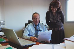 ITER Deputy Director-General Carlos Alejaldre and Safety Section Leader Joelle Elbez-Uzan reading the letter from the French Nuclear Regulator confirming the ''receivability'' of the safety files. (Click to view larger version...)