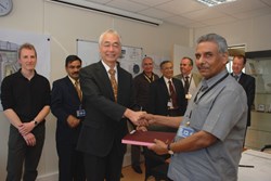 The Procurement Arrangement for the high voltage power supplies was signed with India in the presence of the responsible technical officers and ITER's in-kind management staff. Mr. KGV Nair (right) from the Procurement Division at ITER India accepted the documents from Director-General Motojima and will now take them back with him to Gandhinagar, the homebase of the Indian Domestic Agency. (Click to view larger version...)