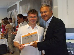 Evgeny Veschev (here with AIF Director Jérôme Pamela) was among the participants who received their French Language Certificate on 7 July. (Click to view larger version...)