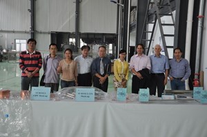 The HTS working group has been supporting the development of the HTS current leads for ITER since 2008. Pictured in Heifi for its 12th meeting: Tingzhi Zhou, HTS lead team leader, ASIPP; Peng Li, quality inspector under contract with ITER; Vicky Tao, Keye (one of the two HTS current lead manufacturers); Suichi Yamada, working group member from NIFS; Tadashi Ichihara, working group member, formerly from Mitsubishi; Jun Li, head of feeder quality assurance at ASIPP; Pierre Bauer, in charge of HTS leads for ITER; Tom Taylor, working group member, formerly from CERN; and Yifeng Yang, working group member, University of Southampton. (Click to view larger version...)