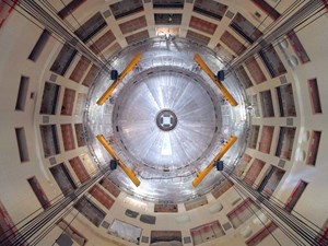 A major cleanliness task ahead for the vacuum team: the cryostat base, recently installed in the Tokamak pit. Photo: ITER Organization/EJF Riche (Click to view larger version...)