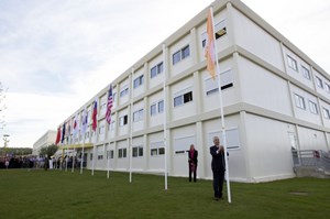 The ITER flag, that Director-General Motojima hoisted last. Not the flag of a country, but that of a project that is of the highest importance to every country. (Click to view larger version...)