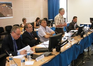 The Local Commission for Information (CLI) has set up a special work group to analyze the ITER DAC. The document they produced was presented at the last CLI meeting on 17 June in the presence of Yves Lucchesi, sous-préfet of Aix-en-Provence (seated between Carlos Alejaldre and CLI President Roger Pizot, mayor of Saint-Paul-lez-Durance.) (Click to view larger version...)