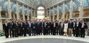 The participants to the tenth ITER Council stand together in the Ronald Reagan Building in Washington D.C. on Thursday 21 June. (Click to view larger version...)