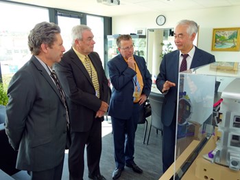 Although deeply rural, with one of the lowest GDPs in the country, the Alpes-de-Haute-Provence département is among the local contributors to ITER. Its president, Gilbert Sauvan (first left) visited ITER. Also on the picture, from left to right: vice-president of the département Roland Aubert, ITER Head of Communication Michel Claessens and ITER Director-General Osamu Motojima. (Click to view larger version...)