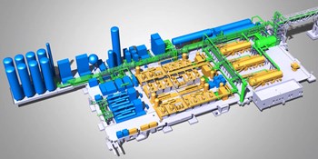 The ITER cryogenic facilities. Within the 5,400 m² Cryoplant Building, more than 3,000 m² are reserved for the three identical LHe plants that will work in parallel to provide ITER's superconducting magnets and cryosorption panels with the cold environment they need. (Click to view larger version...)