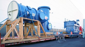 The outer tank pressure vessel, part of the 100-metre transmission line that will deliver electrical power to the 1MeV beam source. (Click to view larger version...)