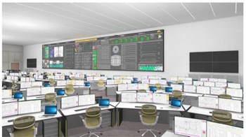 La salle de contrôle principale, qui peut accueillir de 60 à 80 personnes, fonctionnera 24 heures par jour, 7 jours par semaine, pour la durée de la vie de l'installation ITER. (Click to view larger version...)