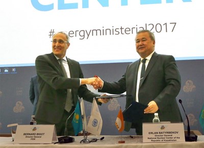 ''We are very thankful to add today a new collaboration partner to the ITER Project,'' said ITER Director-General Bernard Bigot after signing a Cooperation Agreement with the director of Kazakhstan's National Nuclear Center, Erlan Batyrbekov. (Click to view larger version...)