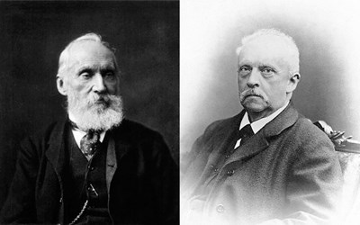For more than four decades (1880-1920) the ''gravitational contraction'' model postulated by Hermann von Helmholtz and William Thomson, better known as Lord Kelvin (left), dominated astrophysics. (Click to view larger version...)