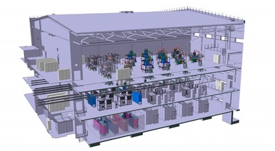 Two storeys for power supplies, one for wave-generating devices—the Radio Frequency Heating Building is the radio powerhouse on site, housing all wave-generating equipment for the electron and ion cyclotron heating systems. (Click to view larger version...)