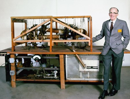 Stellarators have their origin in this rather primitive contraption: Lyman Spitzer's ''Figure 8-Model A'' built in 1952 at Princeton University. (Click to view larger version...)
