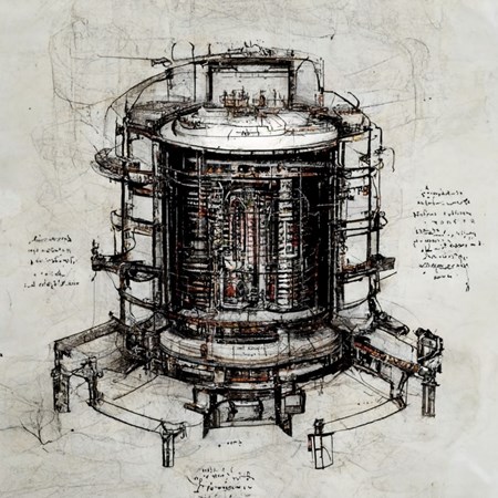 The Da Vinci's ''tokamak drawing'' was created by Hungarian plasma physicist Daniel Dunai, using AI software called Midjourney. (Click to view larger version...)