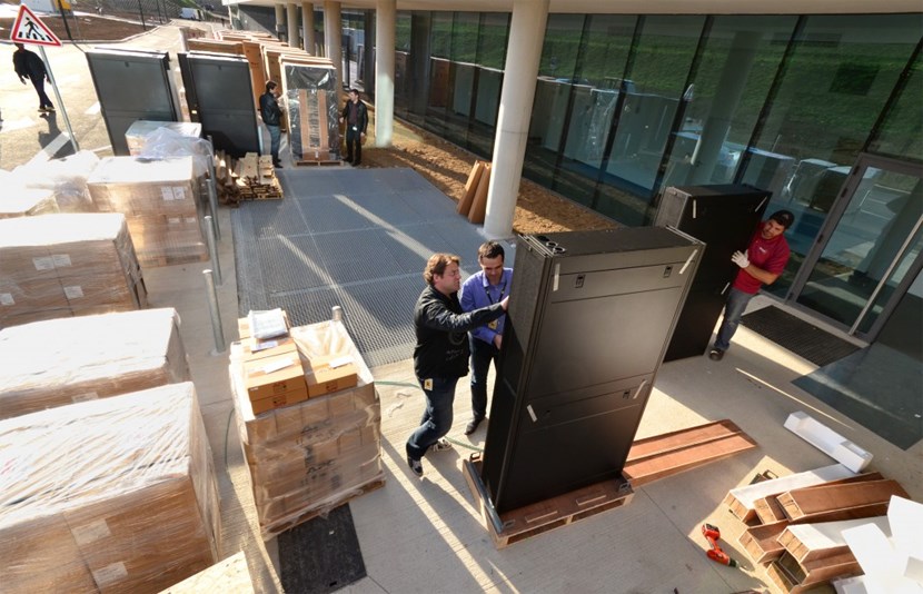 Early last week, Cédric Chaumette from IT and Section Leader for ITER's Steady State Electrical Network Joël Hourtoule took delivery of 25 tonnes of equipment destined to the new ITER Data Centre. The previous installation, in what is now building B81 (the ''old'' ITER Headquarters building), will serve as a secondary Data Centre hosting critical backup services. (Click to view larger version...)