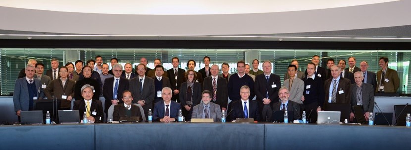Discussing the implementation of ITER physics R&D: ITPA Coordinating Committee Chair Yutaka Kamada (front row, 2nd from left); IEA IA CTP Chair Steve Eckstrand (front row, 2nd from the right); ITER Director-General Motojima (front row, 3rd from left); David Campbell, Director of Plasma Operation Directorate (front row, 1st from the right) and colleagues. (Click to view larger version...)