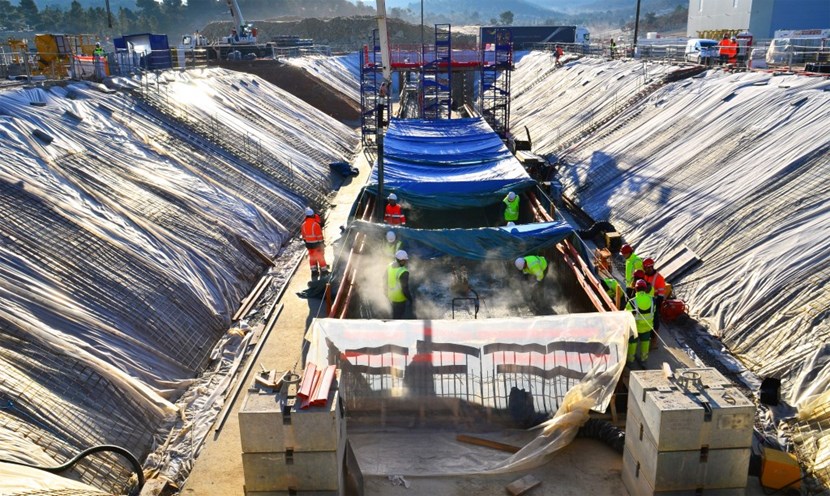 The galleries under the Site Services Building are 4 m deep and 4.5 metres wide. Concrete pouring is underway now on the slab. (Click to view larger version...)