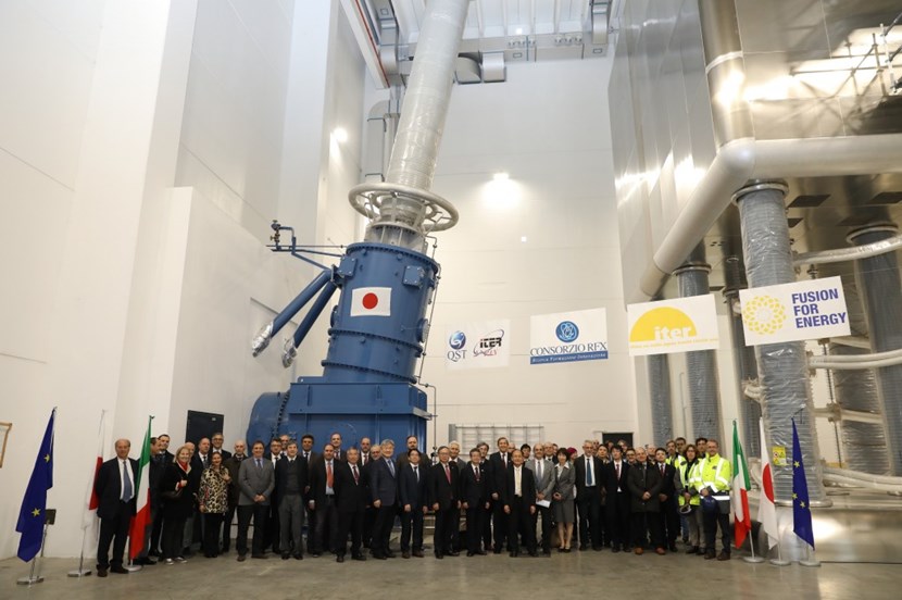At least 50 people take part in the ceremony, including: Stefania Gannini, Italian Minister of Education, Universities, and Research; Dr Ito, Vice-Minister of MEXT (the Japanese Ministry of Education, Culture, Sports, Science and Technology); Dangis Verseckas, staff of the Directorate General for Energy; Dr Kurihara, the Director-General of QST; Professor Lorenzoni, Deputy Mayor of Padua; Gyung-Su Lee, ITER Deputy Director-General and Chief Executive Officer; representatives of Consorzio RFX including Director Sonato and President Gnesotto, and representatives of industry. ITER Director-General Bernard Bigot, who could not attend, sent a message by video. Other ITER colleagues, including Head of the Heating & Current Drive Division Deirdre Boilson, attended by live conference link. (Click to view larger version...)