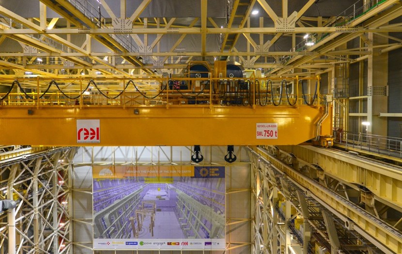 The Titans will operate in close cooperation with another giant tool—the double overhead gantry crane whose lifting capacity exceeds 1,500 tonnes. (Click to view larger version...)