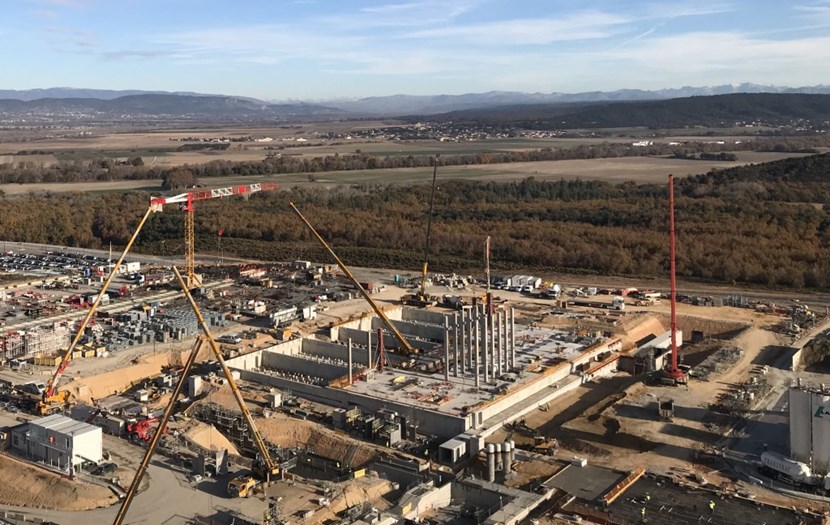 On the northern edge of the platform, the cooling tower zone is under construction. Here, the heat load generated by the operation of the ITER Tokamak will be dissipated. (Click to view larger version...)