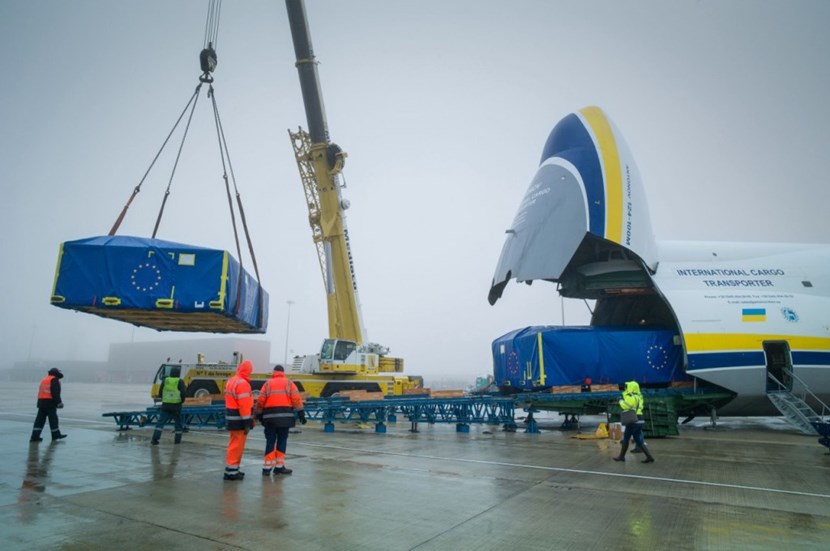 For an aircraft with a lifting capacity of up to 150 tonnes, ''Isabelle'' and ''Jeanne'' at 30 tonnes each representetd a rather light load. Transport from CEA-Saclay, where the coils were cold tested, to the departing airport close to Paris and to Nagoya was handled by logistics provider DAHER. © DAHER-Acapella. (Click to view larger version...)
