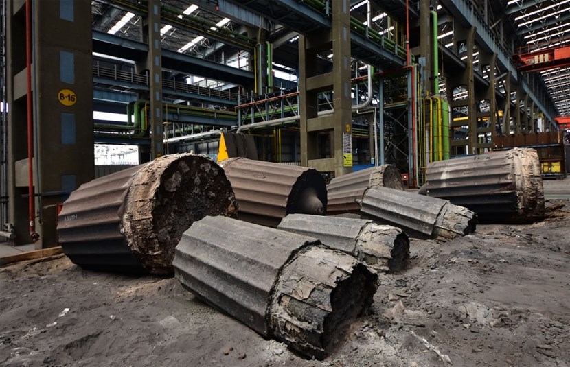 Steel ingots for the ITER cryostat, cooling on a bed of black sand at Larsen & Toubro's foundry in Hazira, India. (Click to view larger version...)