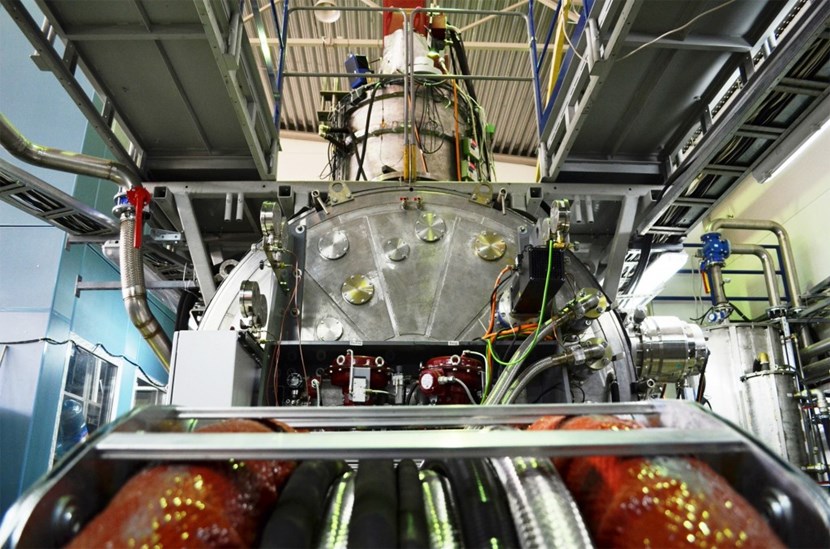 The 800 kW electron beam gun of the Divertor Test Facility exposes plasma-facing components to the same order of heat loads—up to 20 MW/m² —that they will face inside the ITER vacuum vessel. Nine rounds of visits were organized over the 49 days of the recent test campaign for representatives of the ITER Organization, the European Domestic Agency, and European suppliers. (Click to view larger version...)