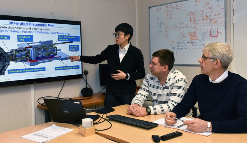 For Division head Michael Walsh (right) and Section head Victor Udintsev (centre) the contribution of ITER Project Associates like Hu Xiaoyue, a computer model specialist from China, is indispensable. (Click to view larger version...)