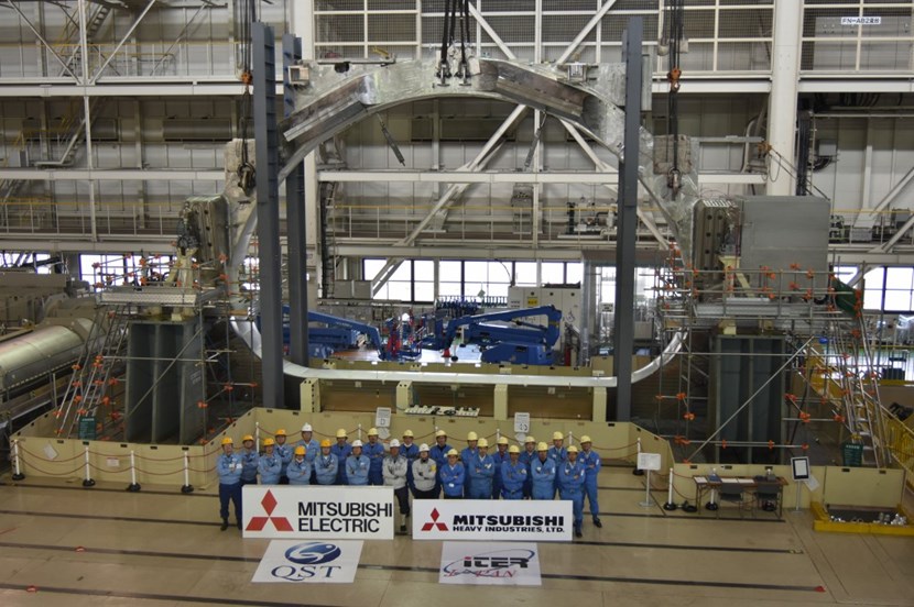 The structural case has been successfully paired with its superconducting winding pack. ITER Japan contractors carry out this operation vertically, and have developed an assembly platform and handling tools accordingly. (Click to view larger version...)