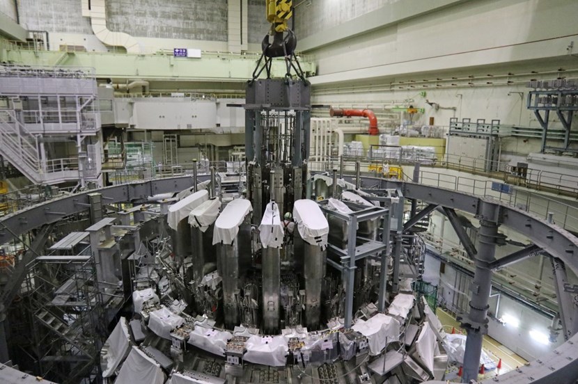 The 100-tonne, 4-module central solenoid was installed on the JT-60SA tokamak in early May. This is the last of the major magnets to be integrated into the machine. (Click to view larger version...)