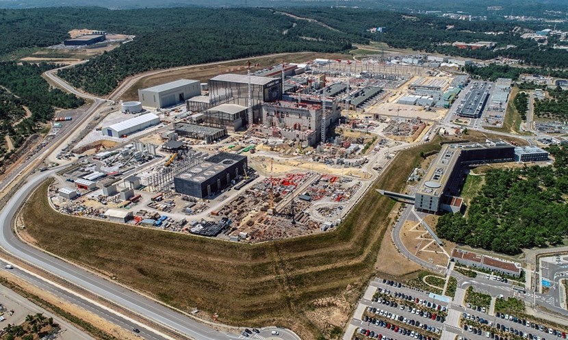 The ITER plant systems are distributed across the one-kilometre-long construction platform in Saint-Paul-lez-Durance, France. In the centre, the concrete Tokamak Complex which will house the ITER machine. The precise location of the 430,000-tonne Complex was determined by the quality of the underlying bedrock. (Click to view larger version...)