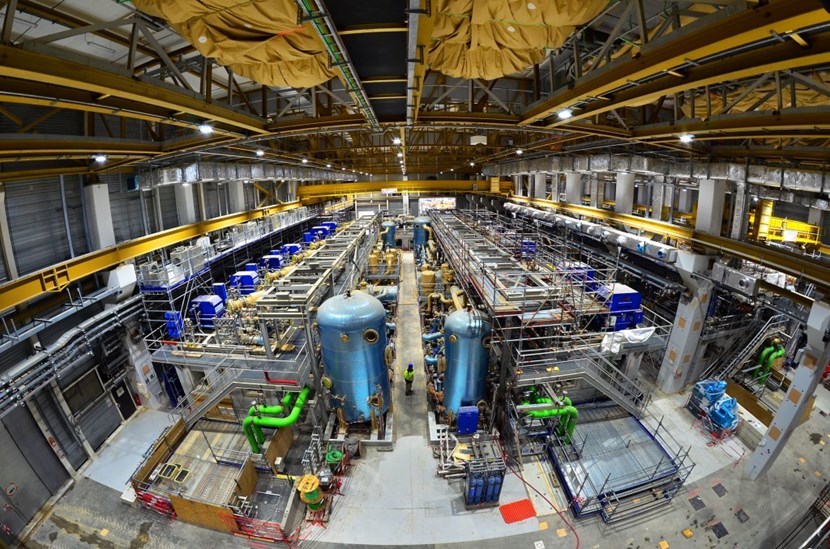 As large as two football pitches, the ITER cryoplant provides cooling fluids to 10,000 tonnes of superconducting magnets, eight massive cryopumps, and thousands of square metres of thermal shielding. (Click to view larger version...)