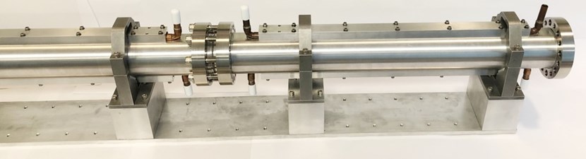 A prototype electron cyclotron transmission line assembly. Photo: US ITER (Click to view larger version...)