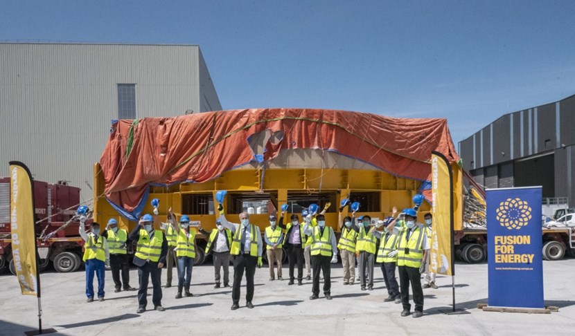 Whether in person or remotely, representatives of Europe and China joined ITER staff and Director-General Bernard Bigot in a celebration shortly after the component's arrival. (Click to view larger version...)