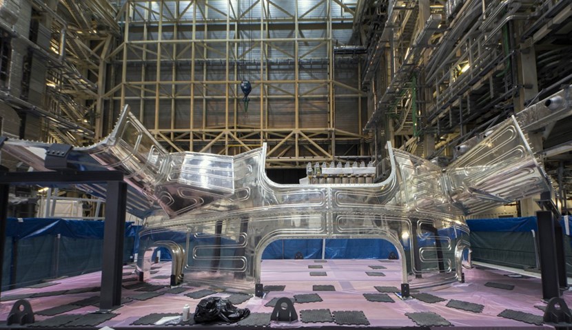 Looking like a giant's tiara. Once the outboard segment (pictured) is paired with the inboard segment, the thermal shield will form a protective shell around vacuum vessel sector #6. (Click to view larger version...)