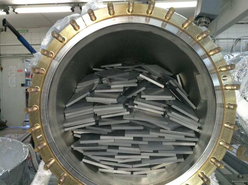 Boron carbide (B4C) is an excellent neutron blocker and it is four times lighter than stainless steel. The last measure of compatibility for ITER—material outgassing rate—was confirmed in a series of robust tests. (Click to view larger version...)