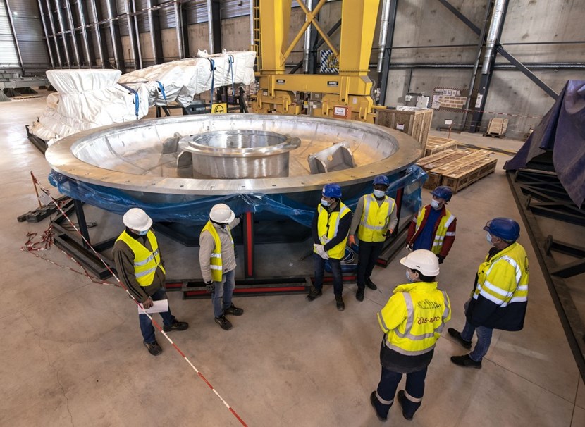 Elements for the top lid of the cryostat keep arriving from India. Pictured here are the 30-tonne top lid central cover, which arrived at ITER in September 2020, and one of the sectors (#1) that arrived last week. (Click to view larger version...)