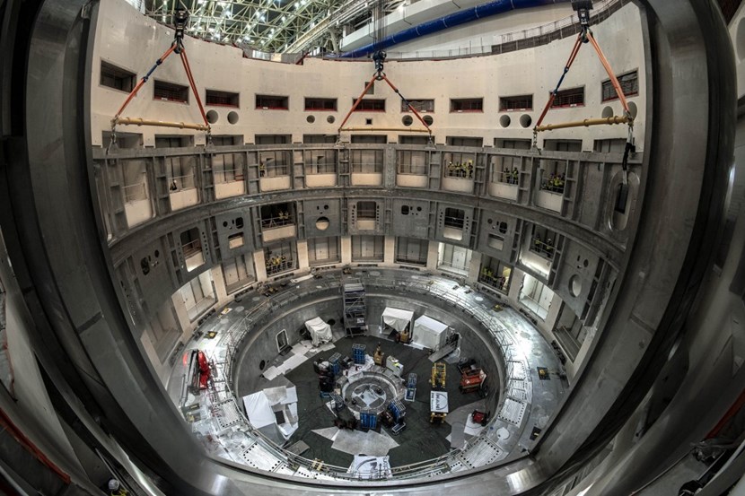 On 31 August 2020, the cryostat lower cylinder was the second major component installed in the assembly pit. Three months earlier, the lifting of the 1,250-tonne cryostat base had inaugurated the machine assembly phase. (Click to view larger version...)