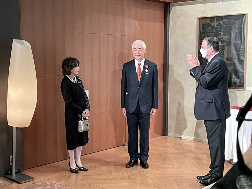 Prof. Osamu Motojima (centre), who headed the ITER Organization from 2010 to 2015, was made a Chevalier of the French Légion d'Honneur on 13 April. He is seen here with his wife Kaoru and French Ambassador to Japan Philippe Setton. (Click to view larger version...)