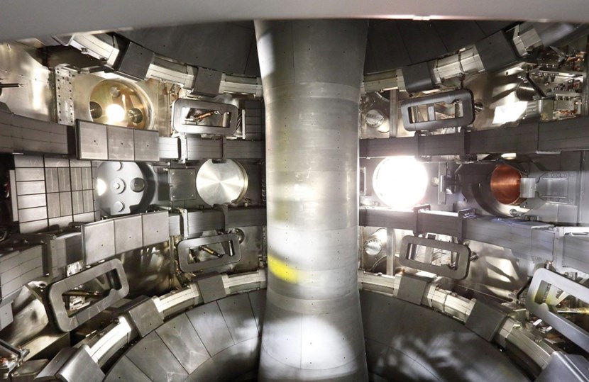 MAST Upgrade is a spherical tokamak in the United Kingdom that is testing an innovative Super-X divertor concept. Super-X spreads the heat load of tokamak exhaust particles over a larger area to increase material lifetime. Credit: UKAEA (Click to view larger version...)