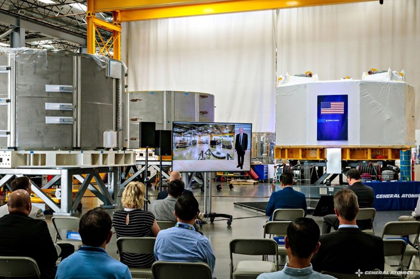 On 10 August, before the magnet shipped, General Atomics had marked the successful completion of the component with a celebration at the firm's Magnet Technologies Center in Poway, California (see links at the end of the article). ''Pulsed superconducting magnets of this power and scale have never been made before,'' said John Smith, Director of Engineering and Projects and manager for the central solenoid project at General Atomics. ''Successfully designing, fabricating, testing, and shipping the first module, with six more in various stages of production, is truly a testament to the skill and dedication of the team here at General Atomics.'' (Click to view larger version...)